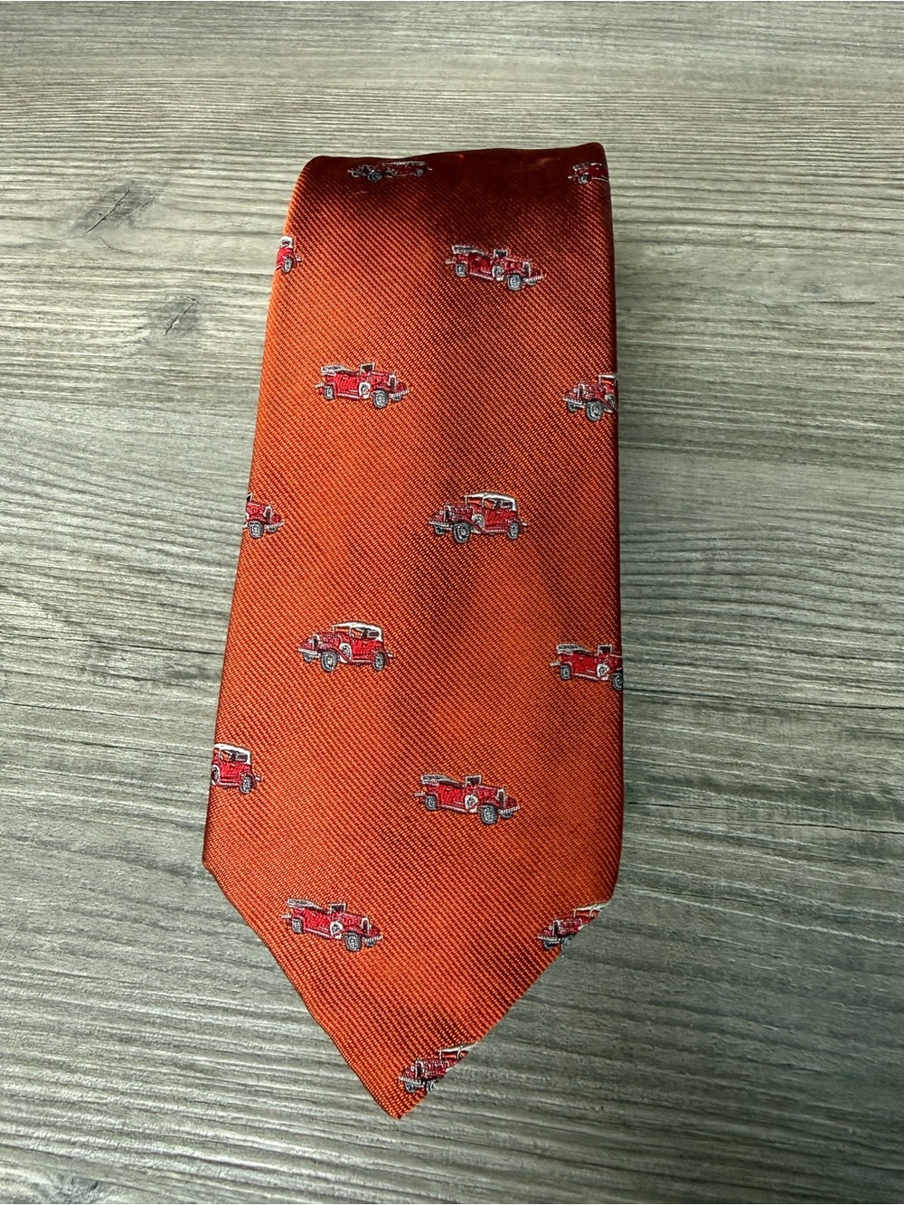 Vintage Abercrombie & Fitch All Silk Tie Antique Car Novelty Rust Orange 3.25”